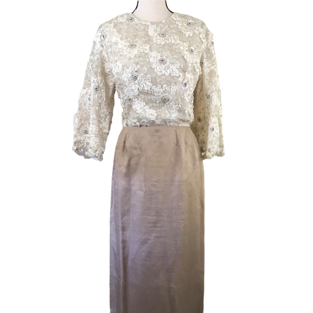 SOLD Vintage 60s Hall Ludlow Gown Sequins Lace Organza Cream Beige Wedding Dress - Picture 15 of 16